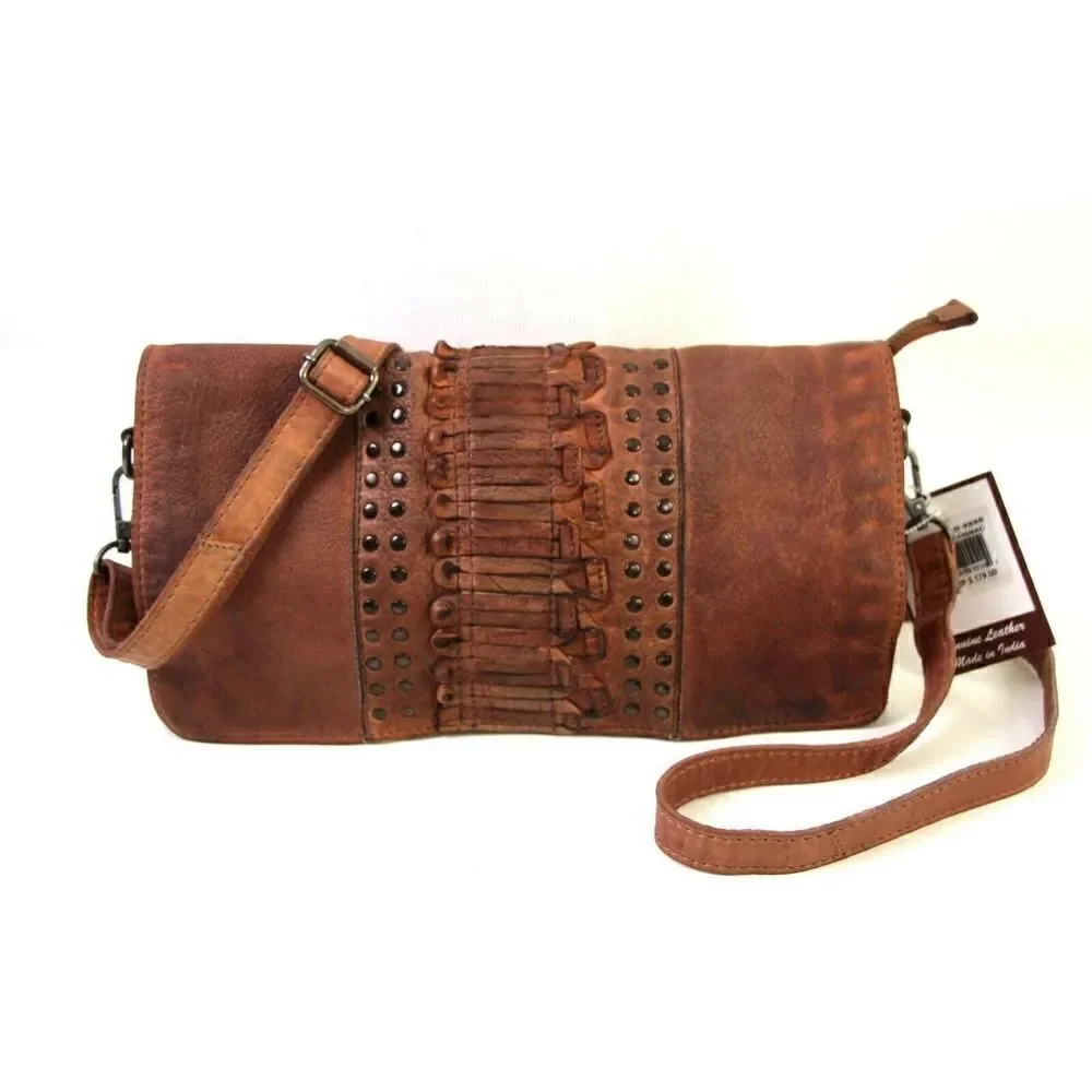 NWT $179 CIVICO 9 COGNAC BROWN GENUINE LEATHER X-BODY SHOULDER BAG HANDBAG PURSE